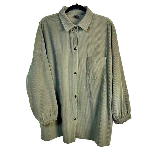 Oversized Corduroy Button Snaps Balloon Sleeves Earthy Minimalist Soft Sage XL - Picture 2 of 5